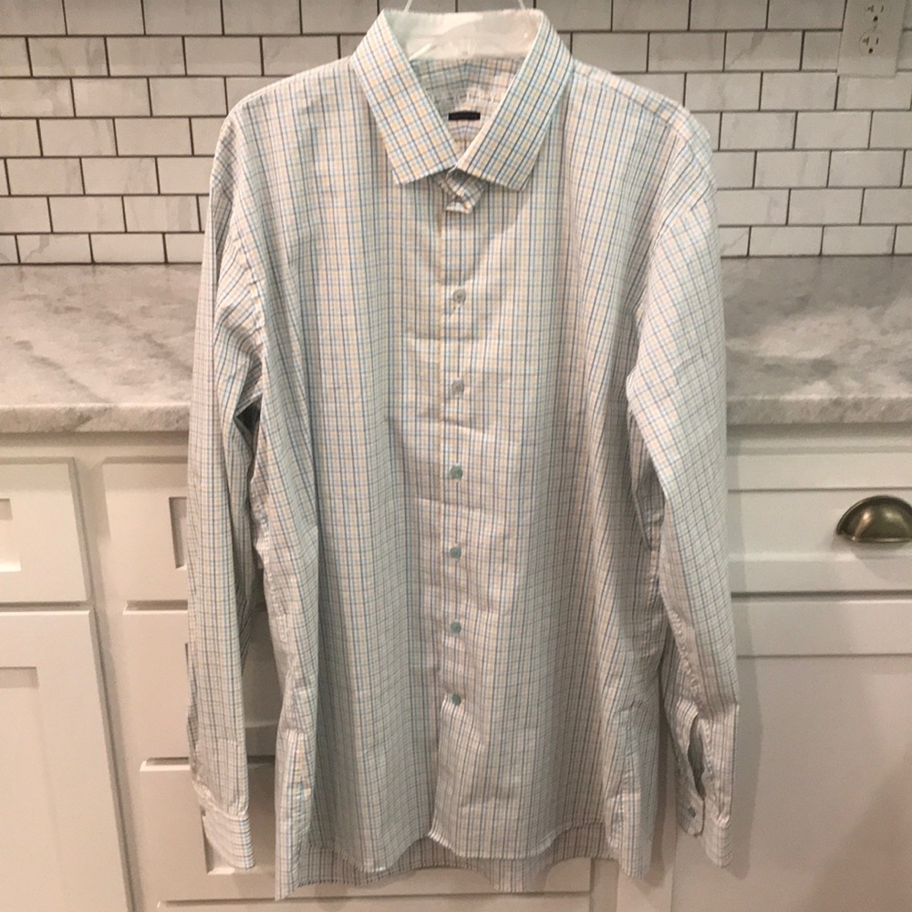 Harleys Dress Shirt Mens 18.5 Long Blue Plaid Long Sleeve Business Preppy Button